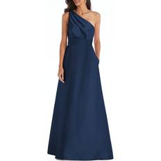 Dresses Alfred Sung Draped One Shoulder Satin Maxi Dress - Midnight Navy