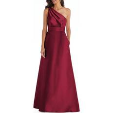 Alfred Sung Draped One Shoulder Satin Maxi Dress - Burgundy