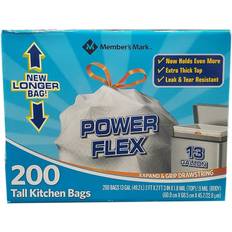 Member's Mark Power Flex Tall Kitchen Drawstring Trash Bags 200pcs 13gal