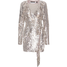 ROTATE Birger Christensen Sequin Wide Shoulder Wrap Dress - Silver