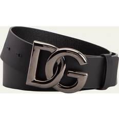 Leather - Men Clothing Dolce & Gabbana Men's Logo Leather Belt Black/Silver