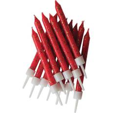 Cake Candles Glitter with Holders Red 12pcs