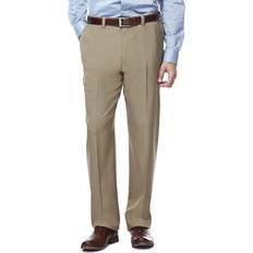 Haggar Men's Eclo Stria Expandable-Waist Plain-Front Dress Pant Taupe 38x34