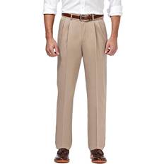 Haggar Men's Premium No-Iron Classic-Fit Expandable-Waist Pleat-Front Pant, Sand, x 31L