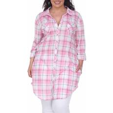 White Mark Piper Stretchy Plaid Tunic Top Plus Size - Pink/White
