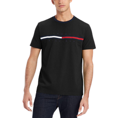 Tommy Hilfiger Black T-shirts Tommy Hilfiger Men's Embroidered Flag Stripe Logo T-shirt - Jet Black