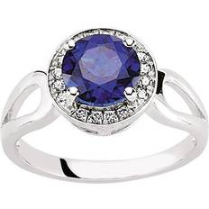 Blue Rings Jewelco London Silver Blue and White CZ Halo Cluster Engagement Ring