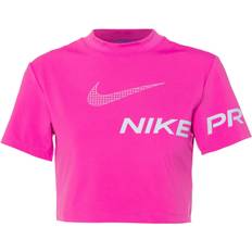 Nike Women's Pro Dri-FIT Short-Sleeve Cropped Graphic Training Top - Active Fuchsia/Ocean Bliss