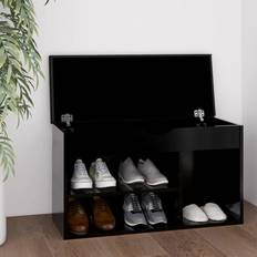 VidaXL Muebles y Accesorios de Pasillo vidaXL Banco Zapatero Aleso 3 Estantes + Arcón Negro 47 x 80 x 47 cm Organizador de zapatos