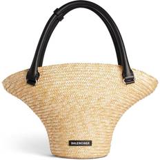 Balenciaga Beach Bag Medium Tote Beige Women's Straw, Polyamide & Calfskin