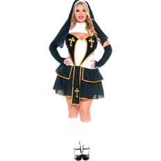 Music Legs Womens Plus-Size Flirty Nun, Black/White/Gold, 1X/2X