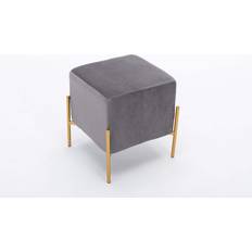 Ethan Gray Velvet Fabric Foot Stool/Ottoman