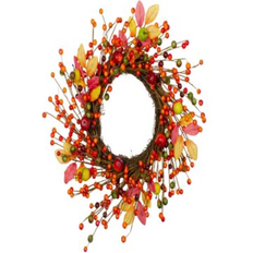 Orange Decorations Northlight 18" Berries & Apples Foliage Twig Thanksgiving Wreath Decoration