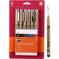 Black Fineliners Sakura Pigma micron pens 03 .35mm 6/pkg-black, blue, red, green, sepia