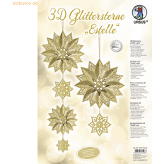 33770000 – glitterstjärna 3D-stativ, material för 3 stjärnor, guld