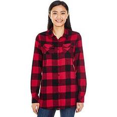 Burnside Womens Yarn-Dyed Long Sleeve Flannel Shirt 5210 -Red/Black -S