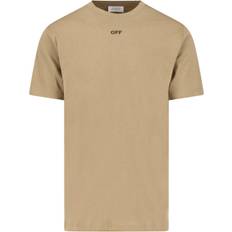 Off-White Slim Fit Rund Hals Tryckt T-shirt - Beige