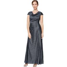 Alex Evenings Womens Metallic Cowl Neck Dress blue