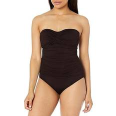 Anne Cole Twist Front Shirred One Piece - Black