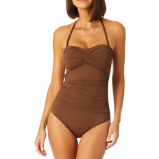 Anne Cole Twist Front Shirred One Piece - Walnut Brown