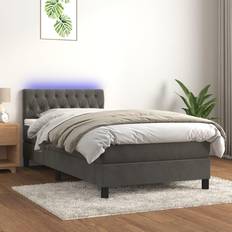 90 cm Rahmenbetten vidaXL Box Spring Colchón Y LED Terciopelo Gris Oscuro 90x200 cm Cama con Estructura