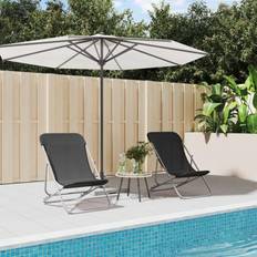 vidaXL Folding Beach Chairs Set Of 2 2 pcs Black Textilene and Powder-coated Steel