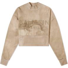 Balmain Women Jumpers Balmain Taupe Cropped Sweatshirt Wdv Sable/Taupe