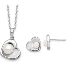 Earrings Harmony Sterling silver freshwater heart pearl earrings and pendant necklace se