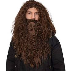 Short Wigs Skeleteen brown wig and beard brown wavy biblical costume accessories hair wig