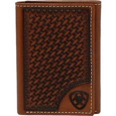 Ariat mens western trifold wallet leather basketweave embossed logo tan a3550408