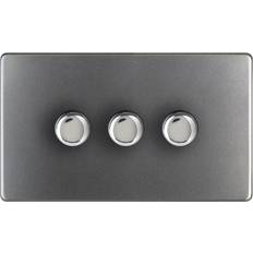 Grey Drivers Varilight Grey Flat Profile Double 2 Way Screwless Dimmer Switch