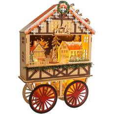 Figurines Kurt Adler Battery-Operated Light up Wood Wagon with Santa Christmas Village Figurine