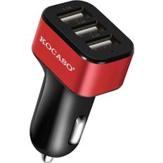 Batteries & Chargers Kocaso 3-Port USB Car Charger Hub Red