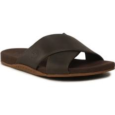 Timberland Man Sandals Timberland premium sandals seaton cross strap slides mens memory foam dark brown