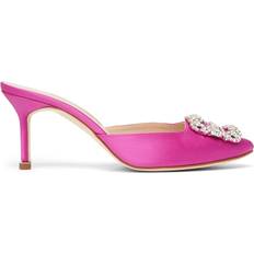 Manolo Blahnik Pink Heeled Sandals Manolo Blahnik Hangisimu pink satin mules