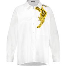 Pockets - Women Blouses Samoon Long Blouse with Leopard Motif - White