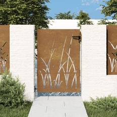 Giardino e Ambiente Esterno vidaXL Cancello da Giardino 85x125 cm in Acciaio Corten Design Erba - Marrone