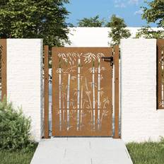 Cancelli vidaXL Cancello da Giardino 105x130 cm in Acciaio Corten Design Bambù - Marrone