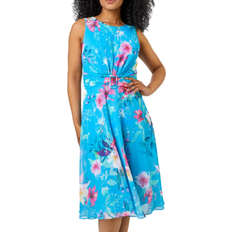 Roman Petite Floral Print Buckle Detail Dress - Turquoise