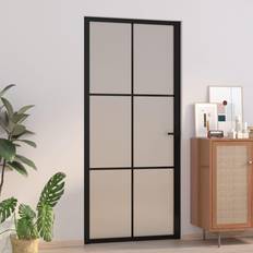 Porte vidaXL 93x201.5 cm Nero Opaco Vetro e Alluminio Porta Interna Vetro Trasparente (x)