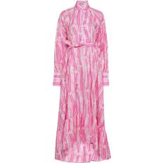 Bomuld - Høj krave Kjoler Patou Maxi Tiered Dress in Printed Organic Cotton - Art Deco Pink