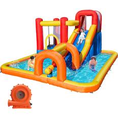 Fabric Inflatable Toys Inflatable Bounce House Water Park with Long Water Slide & Large Splash Pool