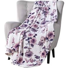 VCNY Home 50"x70" Oversized Lively Rose Plush Blankets White
