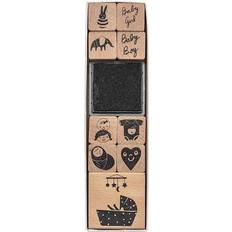 Postimerkit ja Tarvikkeet Rico Design Set of 9 Wooden Stamps with Ink Pad