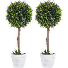 Homcom Potted Ball Tree Lavender Flowers Green Planta Artificial 2pcs