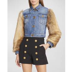 Balmain Women Jackets Balmain Denim and faux-fur jacket