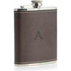 Hip Flasks on sale Bey-Berk Single Initial Stainless Steel Brown Leather Flask 6 R Hip Flask