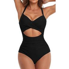 Sportswear Garment Swimwear Eomenie Women's One Piece Swimsuits - Black