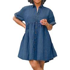 TheyLook Babydoll Jean Dress - Blue