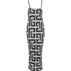 Balmain Long dress with thin straps in monogrammed jersey